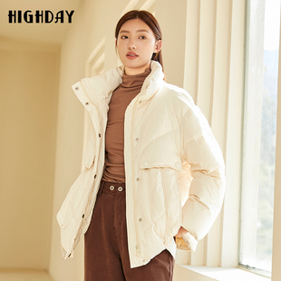 羽绒服ins 宽松白鸭绒外套女休闲白色长袖 highday轩日2024冬季 新款