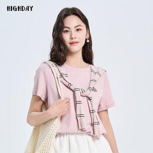highday轩日粉色体恤2025夏季新款时尚显瘦少女T恤上衣