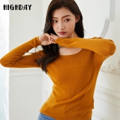 亮色简约U领打底毛衫 highday轩日2024早春修身 针织上衣女长袖 chic