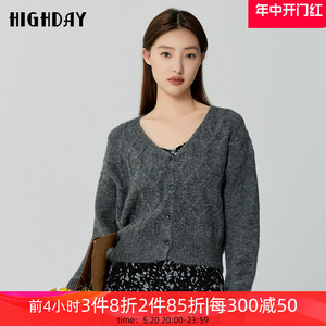 highday轩日2023秋季新款长袖V领短款收腰针织外套女WT09AE33687