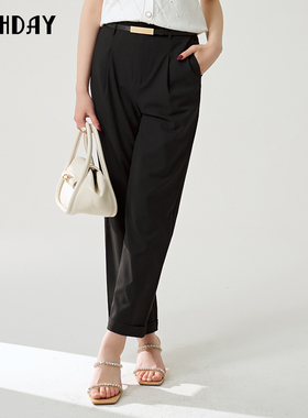 highday轩日2024夏季新款黑色裤子女简约长裤休闲气质直筒裤chic