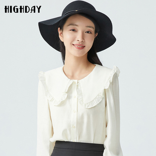 女木耳花边打底衬衣白色上衣 娃娃领衬衫 highday轩日2026春季 新款