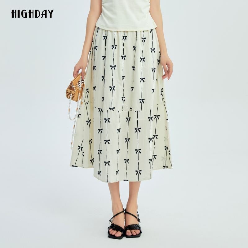 轩日蝴蝶结印花a字长裙半身裙