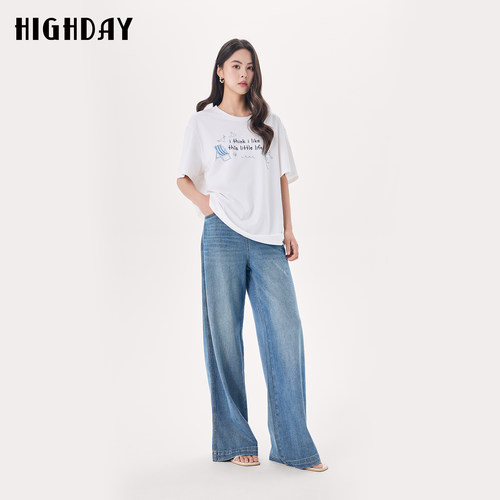 HIGH DAY/轩日舒适显瘦短袖T恤女2026夏新款宽松简约圆领上衣半袖