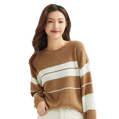 轩日慵懒风条纹落肩长袖针织衫