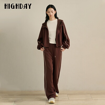 HIGH DAY/轩日美拉德撞色卫裤2026秋季高腰抽绳垂感运动休闲长裤