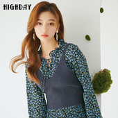 highday轩日2024春秋纯色V领马甲上衣女短款 外穿针织吊带背心chic