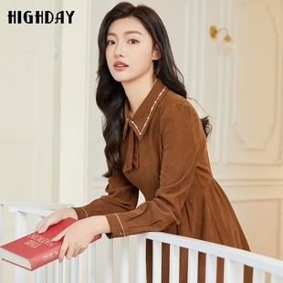 连衣裙chic 女裙优雅简约中长款 highday轩日2024早春新款 翻领修身