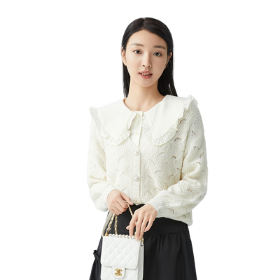 轩日白色镂空针织开衫