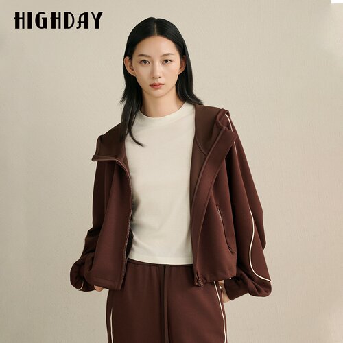 HIGH DAY/轩日连帽拉链短外套2026春秋小个子撞色休闲运动上衣女