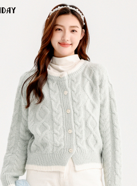 highday轩日24冬季新款毛衣开衫女商场同款圆领拼色针织毛衫外套