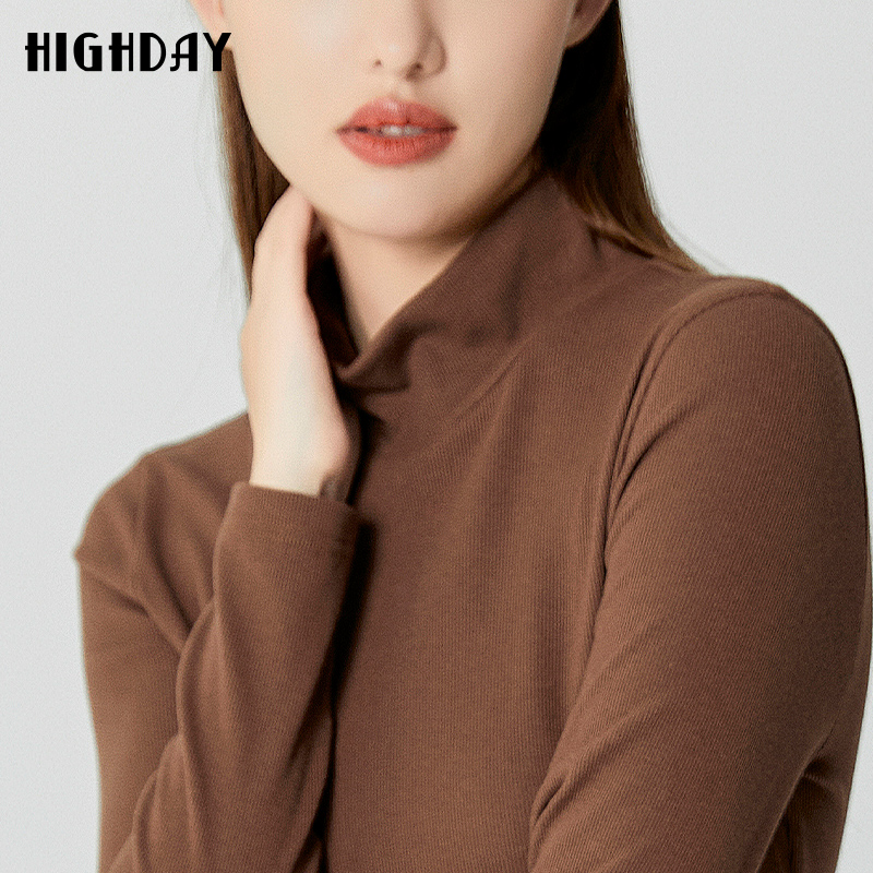 highday轩日2023秋新基础纯色高领修身长袖T恤打底衫TX09CE33800 女装/女士精品 T恤 原图主图