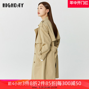 气质直通风衣ins 长袖 双排扣外套女复古中长款 highday轩日春秋经典