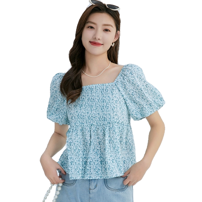 轩日小方领宽松碎花娃娃衫衬衣