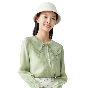 highday轩日2026春季新款双层领纯色衬衫女纯色捏褶长袖衬衣chic