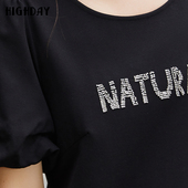 highday轩日2024夏季 新款 圆领黑色T恤裙女字母连衣裙LQ04BE32596