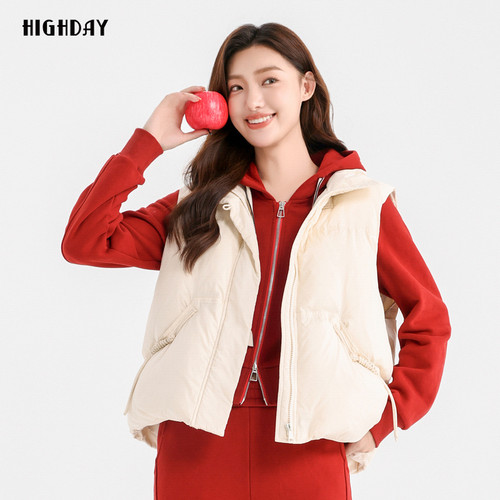 轩日无袖白鸭绒马夹羽绒服