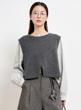 HIGH DAY/轩日马甲衬衫2025秋季新款洋气显瘦设计感灰色上衣女