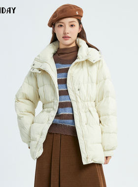 轩日2024冬季新款收腰90白鸭绒长袖外套女连帽一手长简约羽绒服潮
