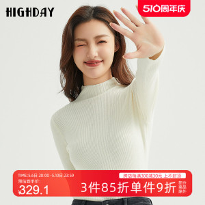 highday轩日2023冬季新款半高领白色打底衫女针织毛衫ZZ10BE35098