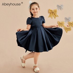 原创绑带公主裙高端缎面女童声乐考级晚礼服儿童诗朗诵钢琴演出服