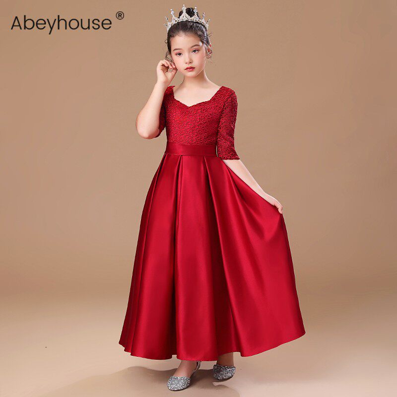 儿童礼服女童酒红色钢琴演出服年会主持服装中大童乐团合奏指挥服