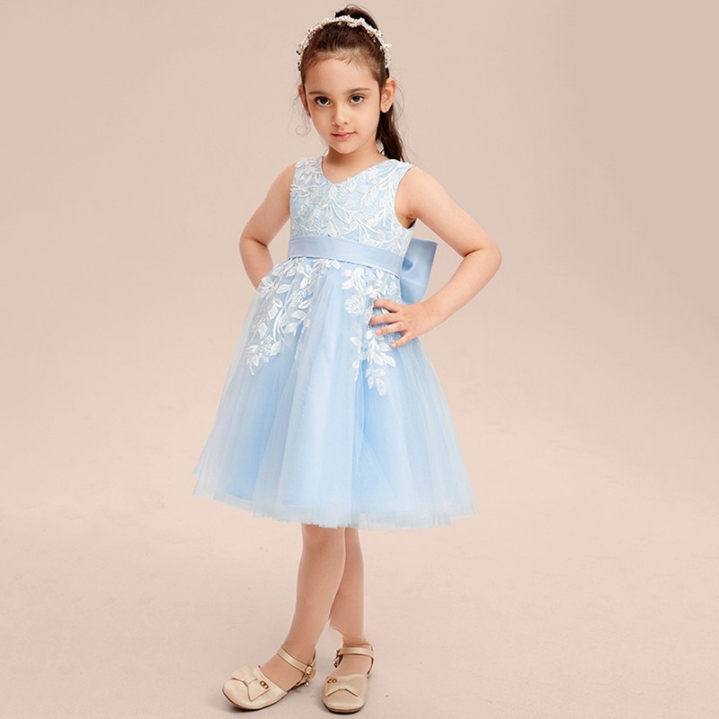 女童小众公主裙儿童小提琴演奏服春夏新款蓝色小主持人轻奢晚礼服