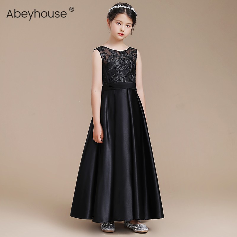 女童礼服高档缎面公主裙复古长裙