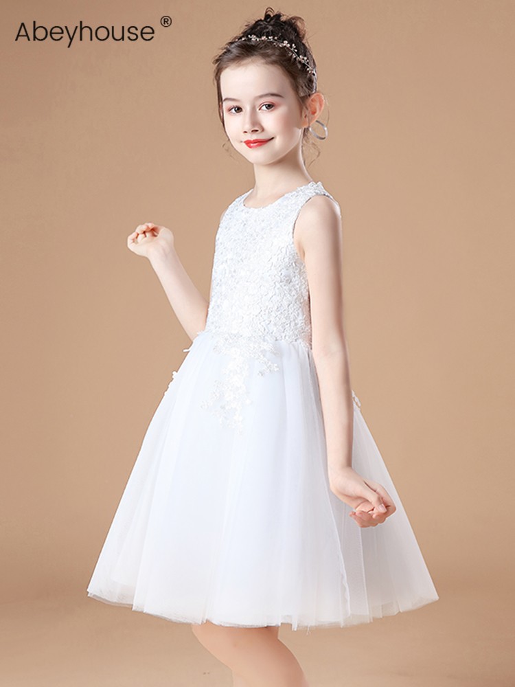 女童生日小提琴超仙短款白色学生演出公主裙花童礼服儿童钢琴演奏