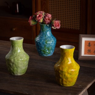 高16cm 景德镇陶瓷花瓶手工复古颜色釉插花客厅摆件 口6cm