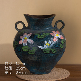 160 C043景德镇复古花瓶陶瓷客厅摆件手工彩绘花器诧寂风 C077