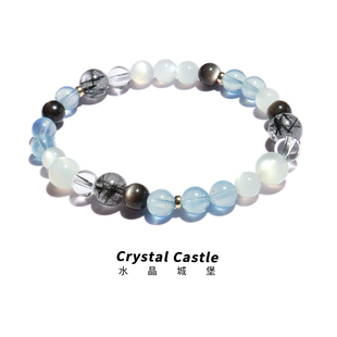CrystalC五行补缺金水水晶手串女海蓝宝月光石黑曜石发晶手链礼物