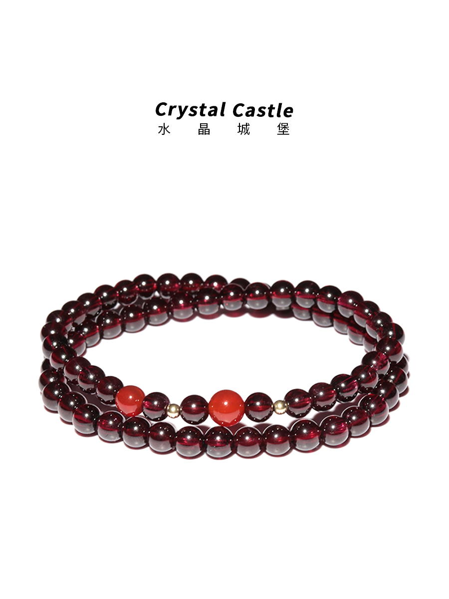 CrystalC石榴石红玛瑙双圈手链女
