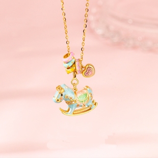 本命年925纯银珐琅木马项链女高级感轻奢小众马卡龙欢乐摇摇木马