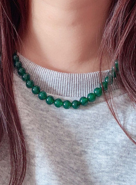 绿玛瑙串珠新中式卫衣锁骨链显白