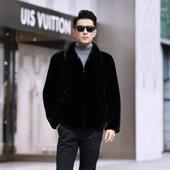 翻领冬季 宝嘉美天鹅绒水貂抽刀整貂经典 短款 男貂皮草外套水貂大衣