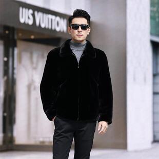 男貂皮草外套水貂大衣 翻领冬季 宝嘉美天鹅绒水貂抽刀整貂经典 短款