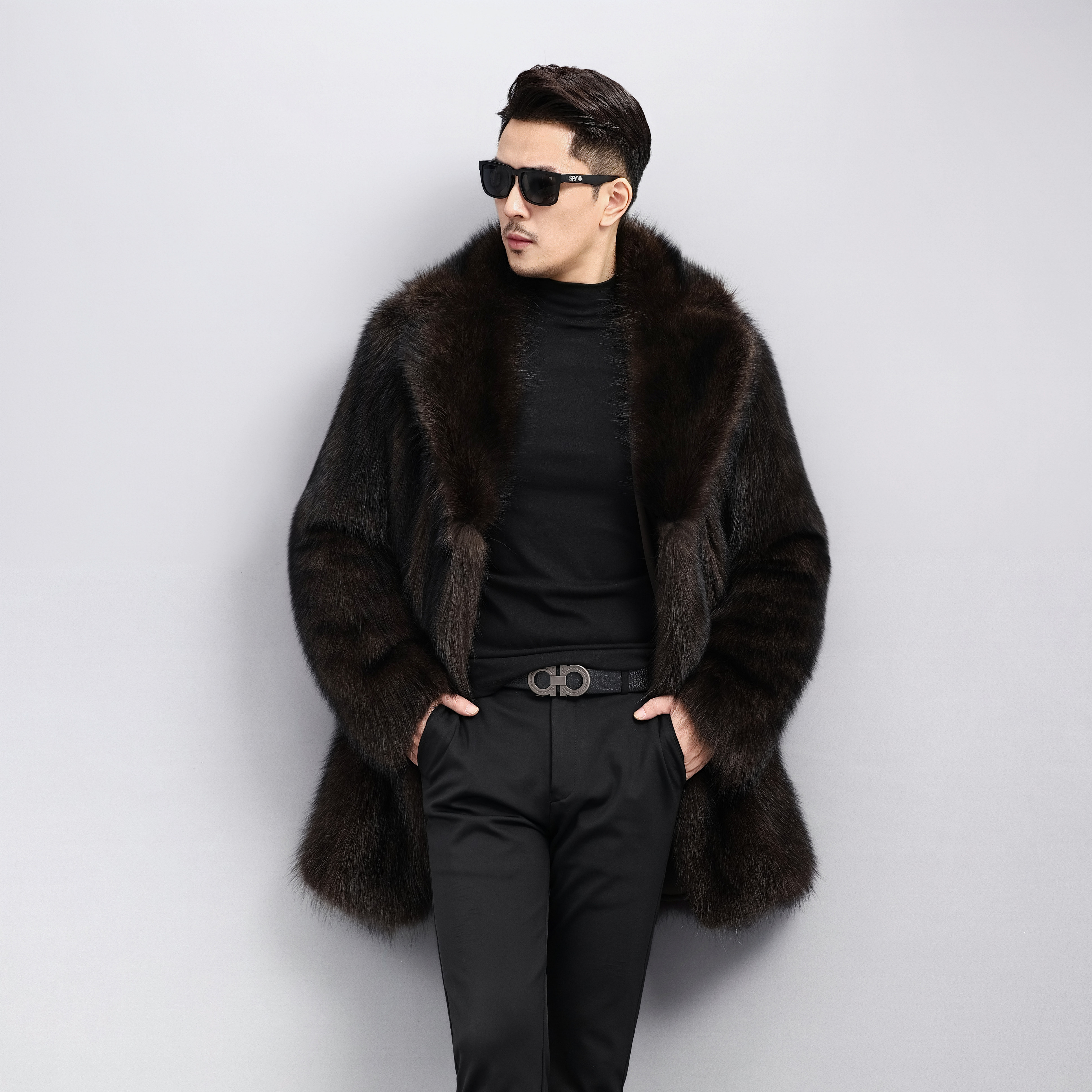 北美进口浣熊中长款皮草高端男