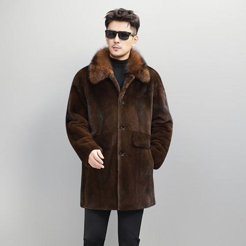 进口本黑宝嘉美水貂男士皮草大衣