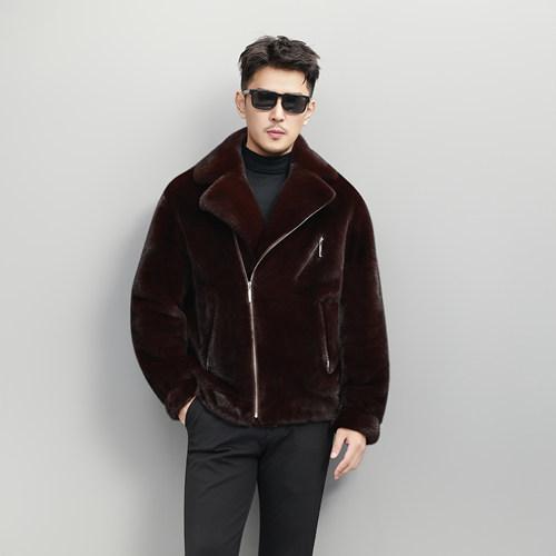 安格拉红宝嘉美水貂机车款男皮草