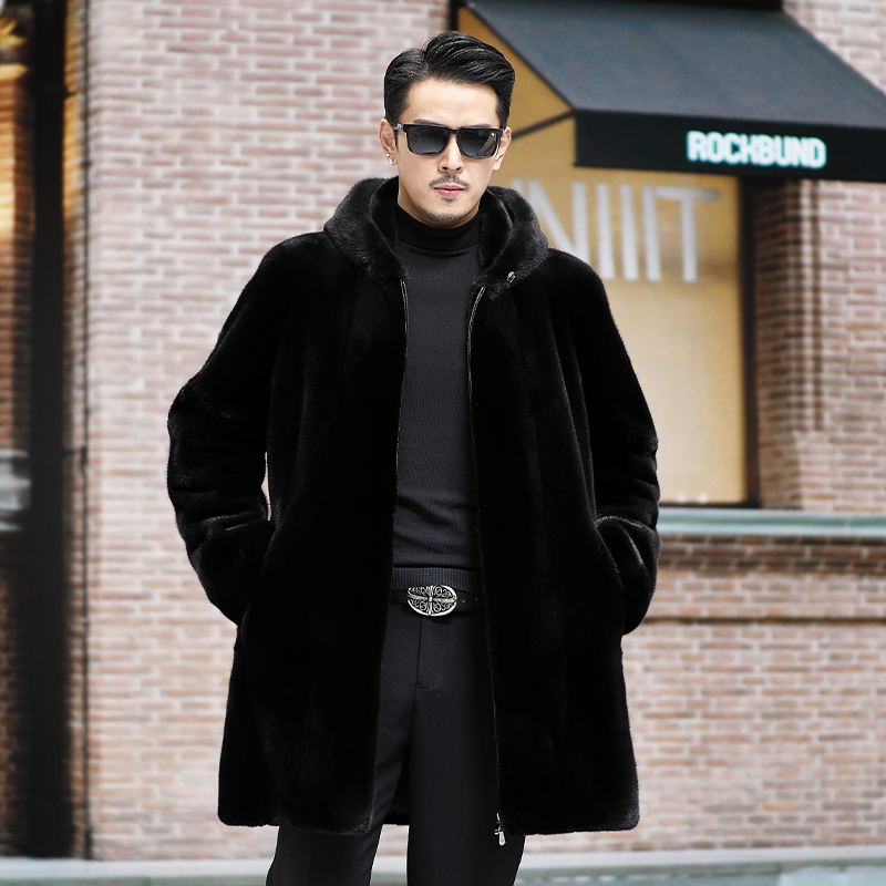 中长款连帽丹麦进口水貂男装皮草