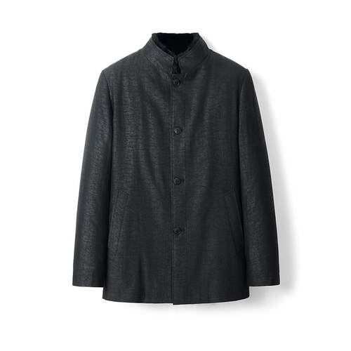 香云纱短款立领男装皮草