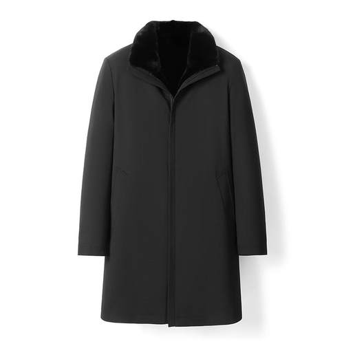 黑色长款立翻领派克服