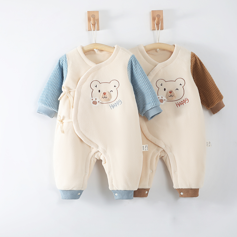 105835新生儿连体衣0-6月冬季新款初生婴儿宝宝纯棉加厚哈衣爬服