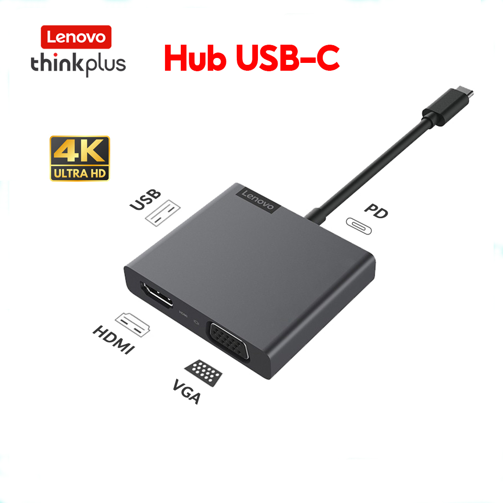 联想Thinkplus Type C 便携式扩展坞 USB HDMI VGA 4合1 支持4K