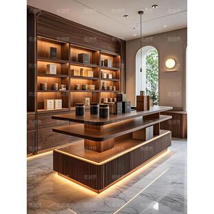 实木双面带灯箱茶叶柜多层展示台特产置物货架展柜文创商品陈列柜