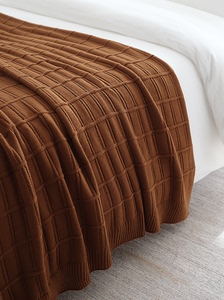 复古风焦糖橘色针织盖毯沙发装饰毛线编织毯子样板间床尾巾搭毯厚