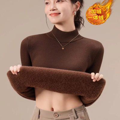 秋冬加绒毛衣女加厚一体绒内搭