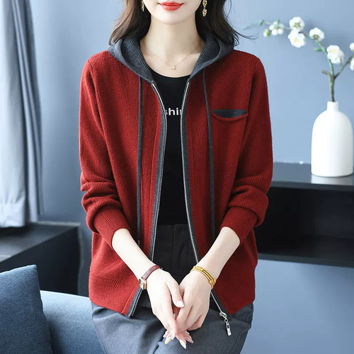 拉链针织衫女短款宽松毛衣外套女