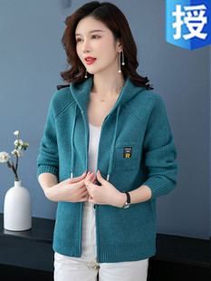 2025年新款女装针织开衫秋冬连帽拉链毛衣外套